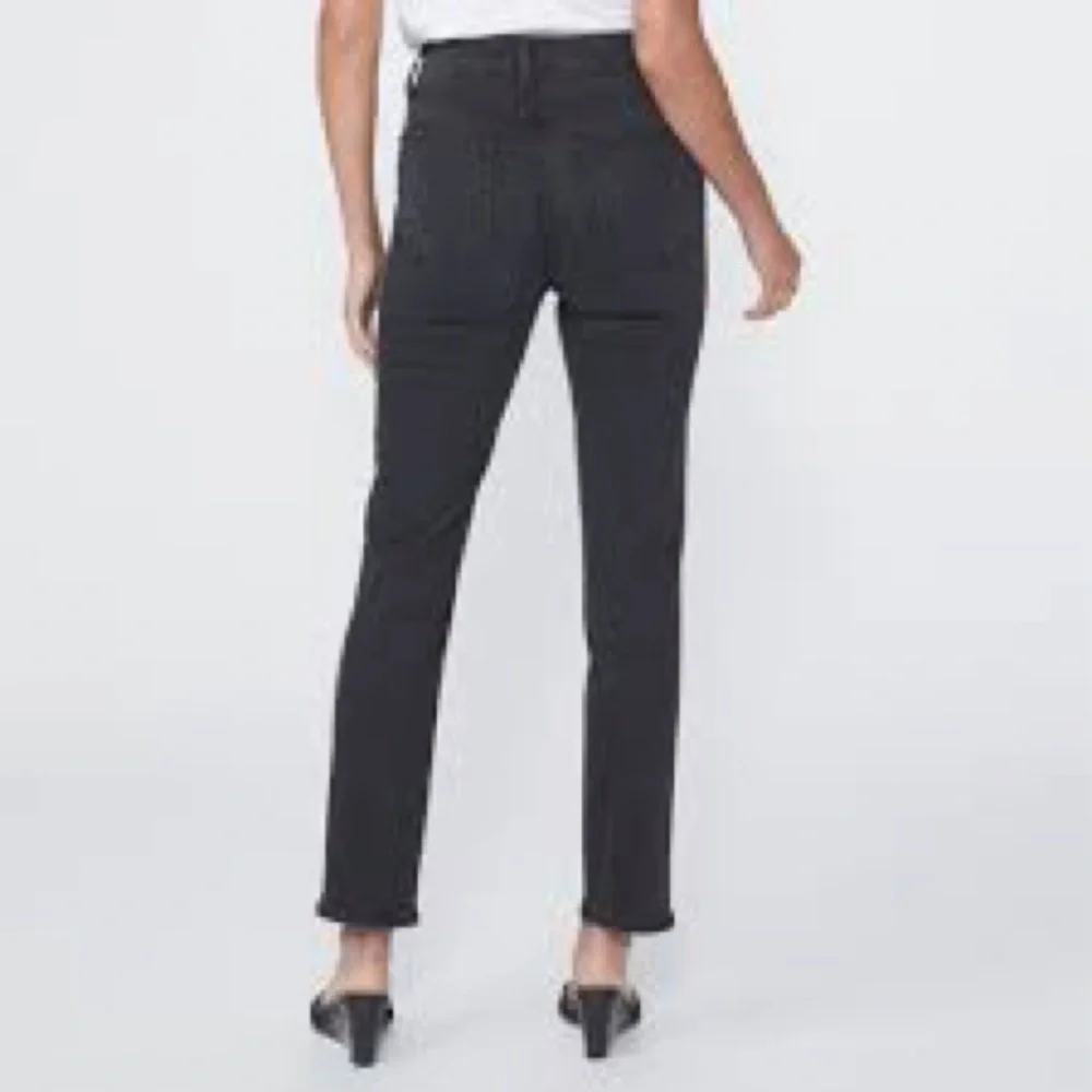 PAIGE Sarah Slim High Rise Straight Leg Jeans in Black Willow Wash Size 25